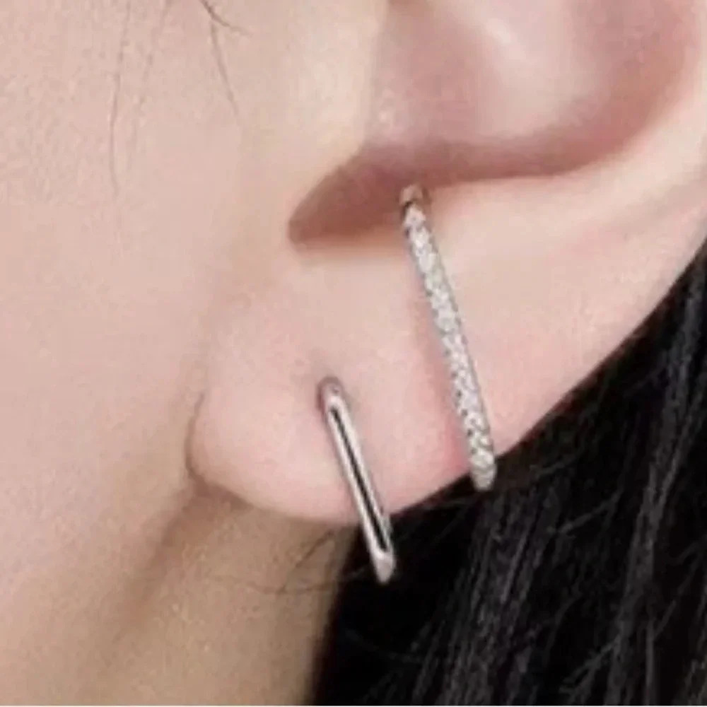 Sterling Silver Crystal Pave Double Faux Suspender Cuff Earrings